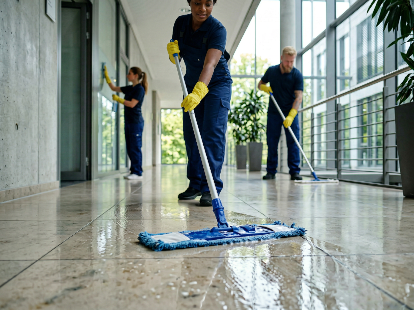 Mitarbeiter bei der professionellen Gebäudereinigung
