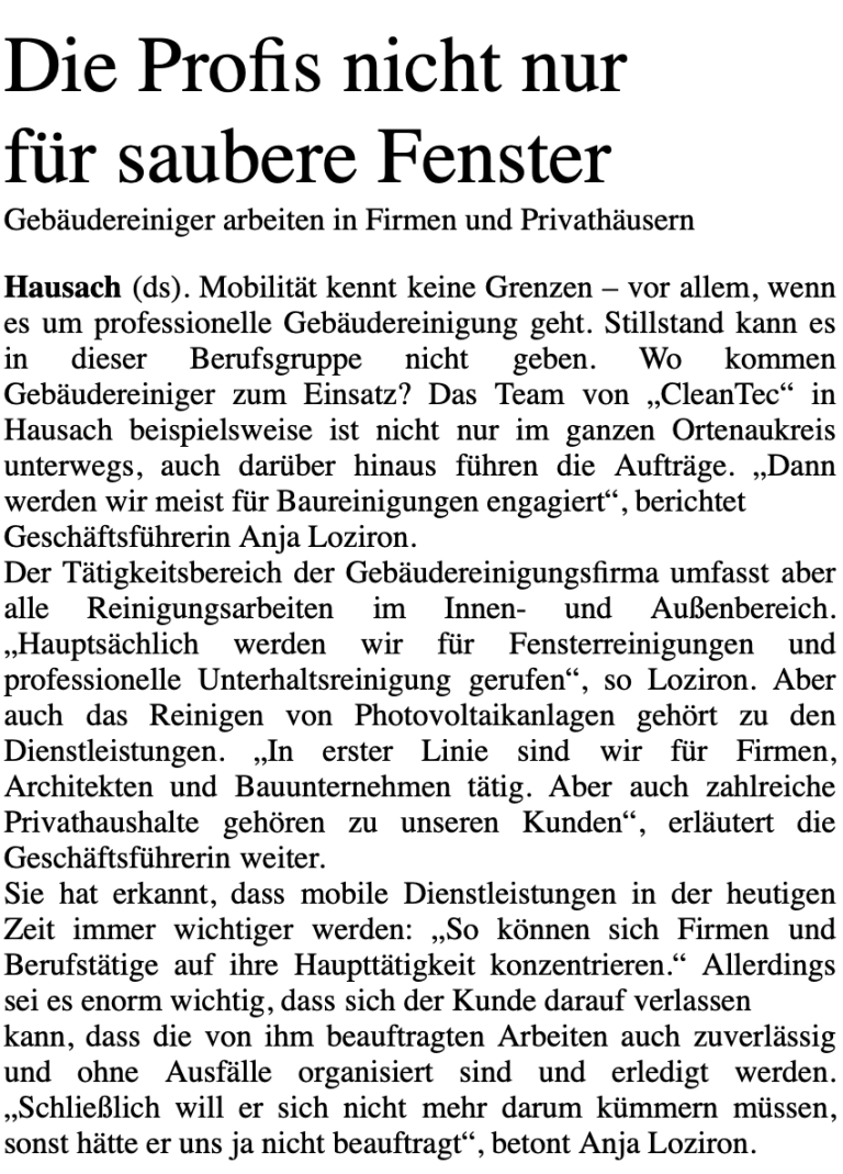 Die Profis nicht nur für saubere Fenster Cleantec Gebäudereinigung